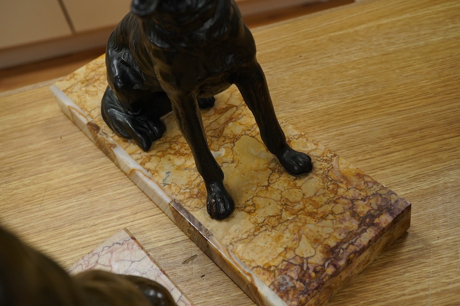 Two Art Deco style bronzed spelter Alsatians, largest 35cm wide